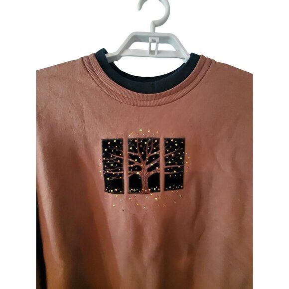 Top stitch sweatshirt womens 2X ? brown black mock neck trees Grandma - Picture 4 of 4